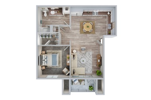 Floor plan for 1 bed, 1 bath, 645 sqft
